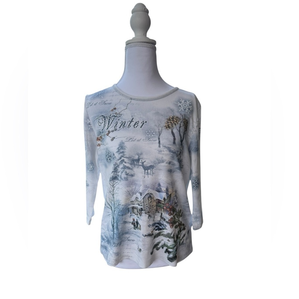 Vintage Christopher & Banks Women’s Winter Wonderland Christmas Top Size PM